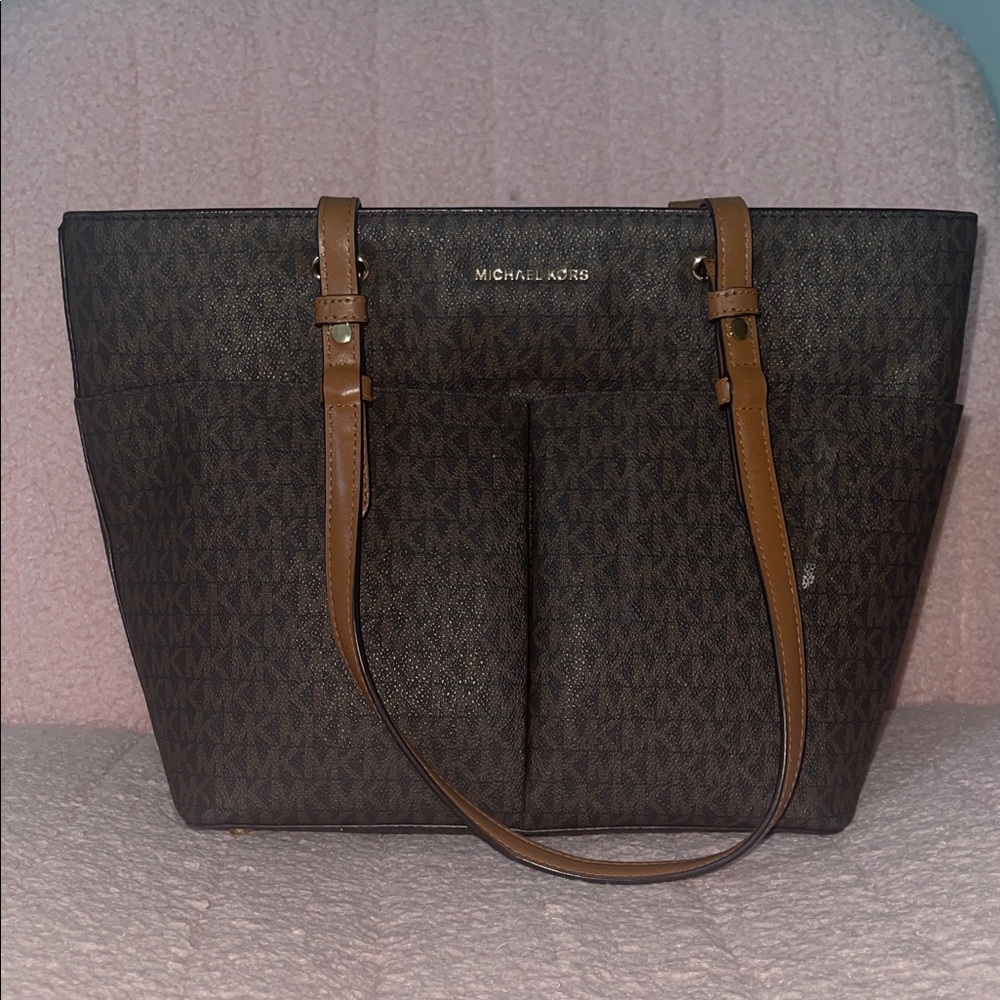 Michael Kors Dark Brown Tote with Tan Straps